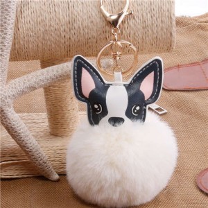 Lovely Pet Dog with Fluffy Ball Accessories Wholesale Key Chain - White