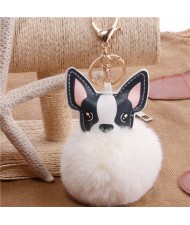 Lovely Pet Dog with Fluffy Ball Accessories Wholesale Key Chain - White