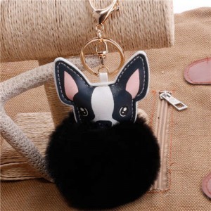 Lovely Pet Dog with Fluffy Ball Accessories Wholesale Key Chain - Black