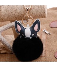 Lovely Pet Dog with Fluffy Ball Accessories Wholesale Key Chain - Black