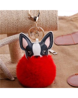 Lovely Pet Dog with Fluffy Ball Accessories Wholesale Key Chain - Red