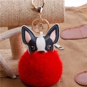 Lovely Pet Dog with Fluffy Ball Accessories Wholesale Key Chain - Red