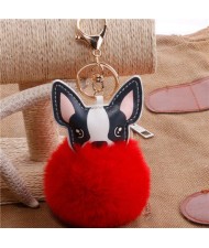 Lovely Pet Dog with Fluffy Ball Accessories Wholesale Key Chain - Red