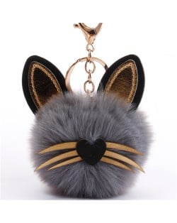 Cute Cat Head with Long Whiskers Fluffy Ball Pendant Accessories Wholesale Key Chain - Gray