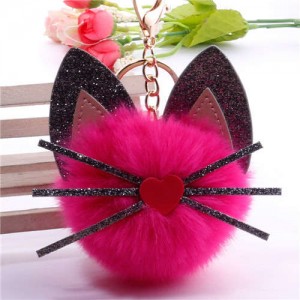 Cute Cat Head with Long Whiskers Fluffy Ball Pendant Accessories Wholesale Key Chain - Rose