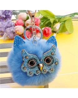 Cute Owl Fluffy Ball Popular Car Pendant Women Accessories Wholesale Key Chain - Blue