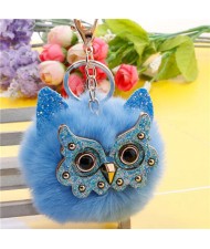 Cute Owl Fluffy Ball Popular Car Pendant Women Accessories Wholesale Key Chain - Blue