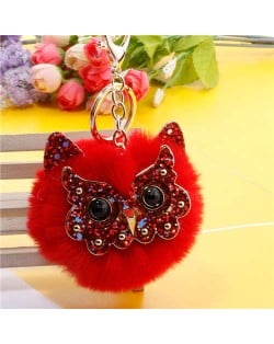 Cute Owl Fluffy Ball Popular Car Pendant Women Accessories Wholesale Key Chain - Red