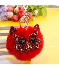 Cute Owl Fluffy Ball Popular Car Pendant Women Accessories Wholesale Key Chain - Red