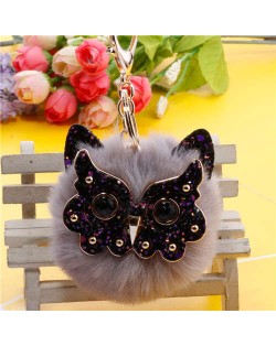 Cute Owl Fluffy Ball Popular Car Pendant Women Accessories Wholesale Key Chain - Gray