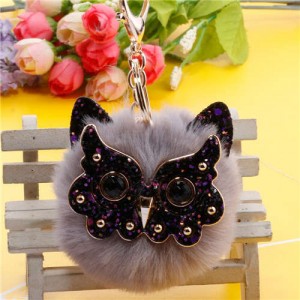 Cute Owl Fluffy Ball Popular Car Pendant Women Accessories Wholesale Key Chain - Gray