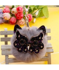 Cute Owl Fluffy Ball Popular Car Pendant Women Accessories Wholesale Key Chain - Gray