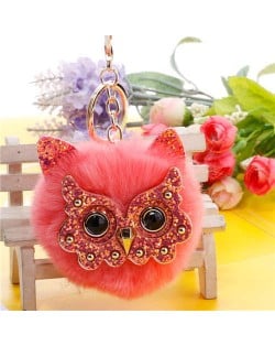 Cute Owl Fluffy Ball Popular Car Pendant Women Accessories Wholesale Key Chain - Watermelon Red