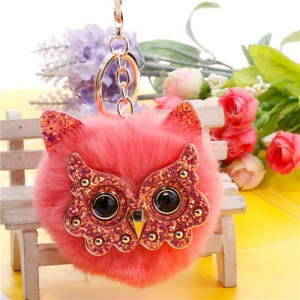 Cute Owl Fluffy Ball Popular Car Pendant Women Accessories Wholesale Key Chain - Watermelon Red
