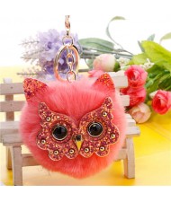 Cute Owl Fluffy Ball Popular Car Pendant Women Accessories Wholesale Key Chain - Watermelon Red