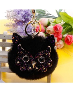 Cute Owl Fluffy Ball Popular Car Pendant Women Accessories Wholesale Key Chain - Black