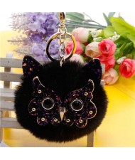 Cute Owl Fluffy Ball Popular Car Pendant Women Accessories Wholesale Key Chain - Black