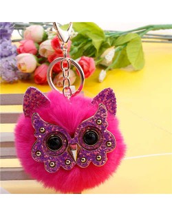 Cute Owl Fluffy Ball Popular Car Pendant Women Accessories Wholesale Key Chain - Rose