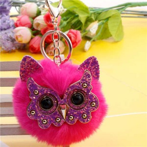 Cute Owl Fluffy Ball Popular Car Pendant Women Accessories Wholesale Key Chain - Rose