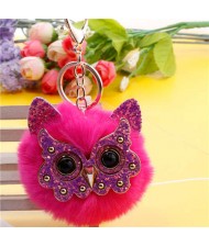 Cute Owl Fluffy Ball Popular Car Pendant Women Accessories Wholesale Key Chain - Rose