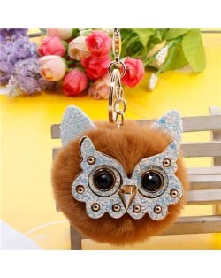 Cute Owl Fluffy Ball Popular Car Pendant Women Accessories Wholesale Key Chain - Brown