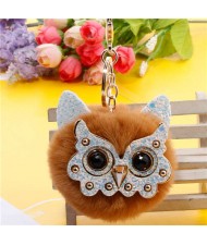 Cute Owl Fluffy Ball Popular Car Pendant Women Accessories Wholesale Key Chain - Brown