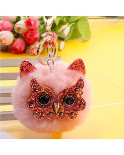 Cute Owl Fluffy Ball Popular Car Pendant Women Accessories Wholesale Key Chain - Pink