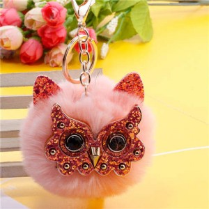 Cute Owl Fluffy Ball Popular Car Pendant Women Accessories Wholesale Key Chain - Pink