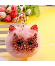 Cute Owl Fluffy Ball Popular Car Pendant Women Accessories Wholesale Key Chain - Pink