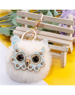 Cute Owl Fluffy Ball Popular Car Pendant Women Accessories Wholesale Key Chain - White