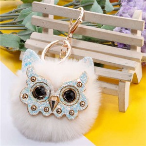 Cute Owl Fluffy Ball Popular Car Pendant Women Accessories Wholesale Key Chain - White