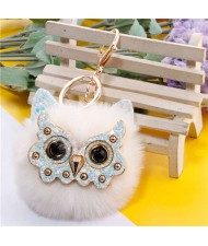 Cute Owl Fluffy Ball Popular Car Pendant Women Accessories Wholesale Key Chain - White