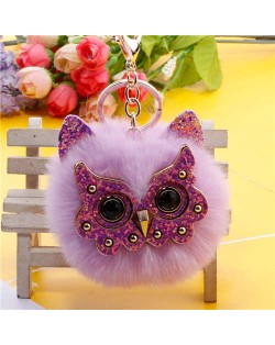 Cute Owl Fluffy Ball Popular Car Pendant Women Accessories Wholesale Key Chain - Violet