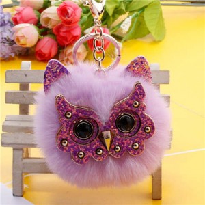 Cute Owl Fluffy Ball Popular Car Pendant Women Accessories Wholesale Key Chain - Violet