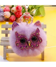 Cute Owl Fluffy Ball Popular Car Pendant Women Accessories Wholesale Key Chain - Violet