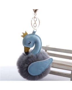 Lovely Swan Fluffy Ball Women Car Pendant Unique Design Accessories Wholesale Key Chain - Blue Gray