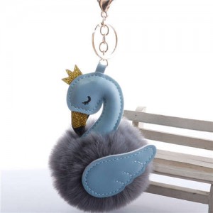 Lovely Swan Fluffy Ball Women Car Pendant Unique Design Accessories Wholesale Key Chain - Blue Gray