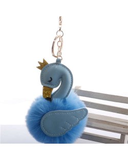 Lovely Swan Fluffy Ball Women Car Pendant Unique Design Accessories Wholesale Key Chain - Blue