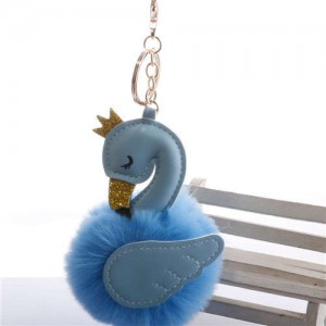 Lovely Swan Fluffy Ball Women Car Pendant Unique Design Accessories Wholesale Key Chain - Blue