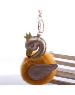 Lovely Swan Fluffy Ball Women Car Pendant Unique Design Accessories Wholesale Key Chain - Brown