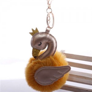 Lovely Swan Fluffy Ball Women Car Pendant Unique Design Accessories Wholesale Key Chain - Brown
