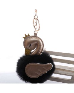Lovely Swan Fluffy Ball Women Car Pendant Unique Design Accessories Wholesale Key Chain - Black