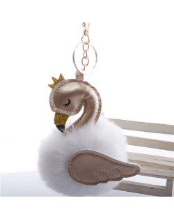 Lovely Swan Fluffy Ball Women Car Pendant Unique Design Accessories Wholesale Key Chain - White