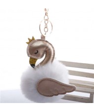 Lovely Swan Fluffy Ball Women Car Pendant Unique Design Accessories Wholesale Key Chain - White