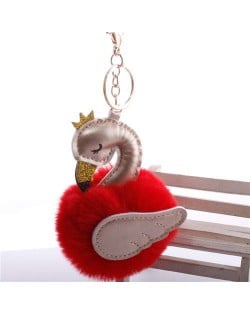 Lovely Swan Fluffy Ball Women Car Pendant Unique Design Accessories Wholesale Key Chain - Red