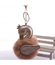 Lovely Swan Fluffy Ball Women Car Pendant Unique Design Accessories Wholesale Key Chain - Khaki