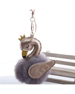 Lovely Swan Fluffy Ball Women Car Pendant Unique Design Accessories Wholesale Key Chain - Golden Gray