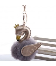 Lovely Swan Fluffy Ball Women Car Pendant Unique Design Accessories Wholesale Key Chain - Golden Gray