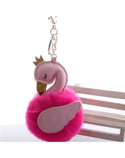 Lovely Swan Fluffy Ball Women Car Pendant Unique Design Accessories Wholesale Key Chain - Rose