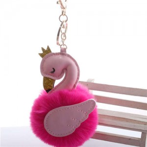 Lovely Swan Fluffy Ball Women Car Pendant Unique Design Accessories Wholesale Key Chain - Rose
